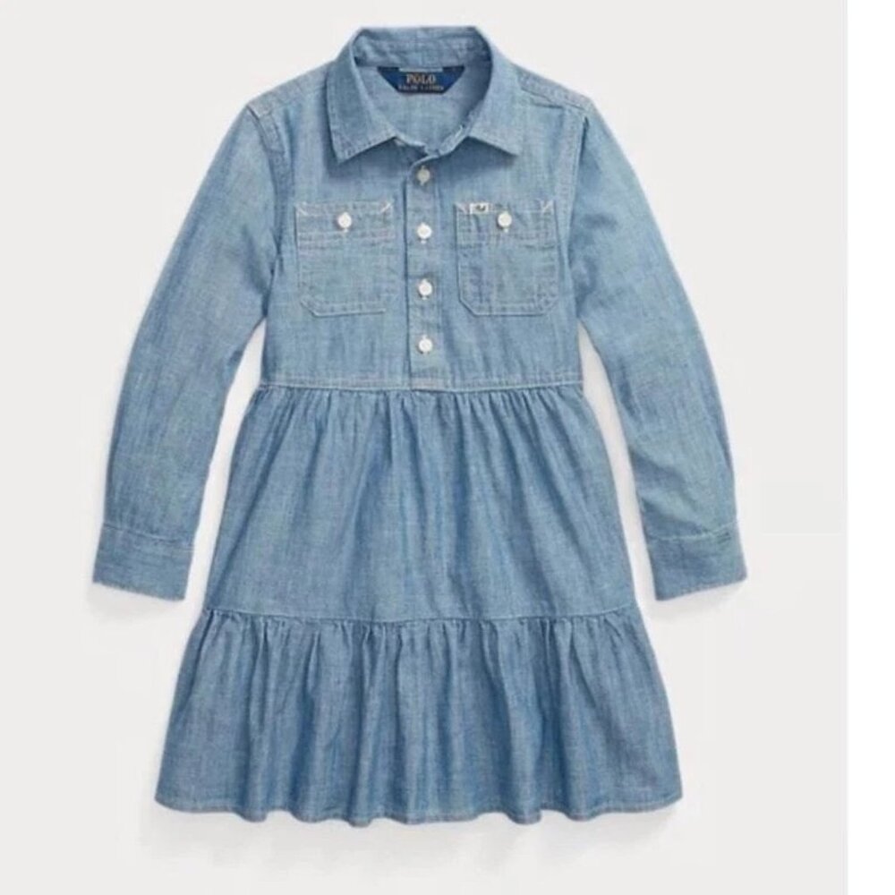 Polo Ralph‎ Lauren NEW Girl Tiered Chambray Shirtdress Size 12